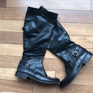 Frye 8.5 black leather boots Shirley shield tall